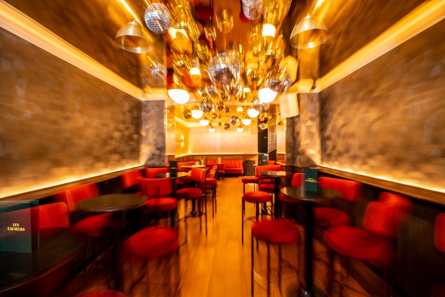 A view down the Velvet Club at Les Causeurs